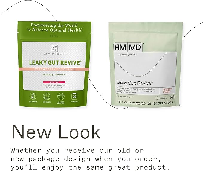 Amy Myers MD Leaky Gut Revive Powder for Gut Repair -L Glutamine, Slippery Elm -Supports Constipation, Diarrhea, Bloating, Heartburn, SIBO -Licorice & Marshmallow Root -Strawberry Lemonade- 7.09 Oz