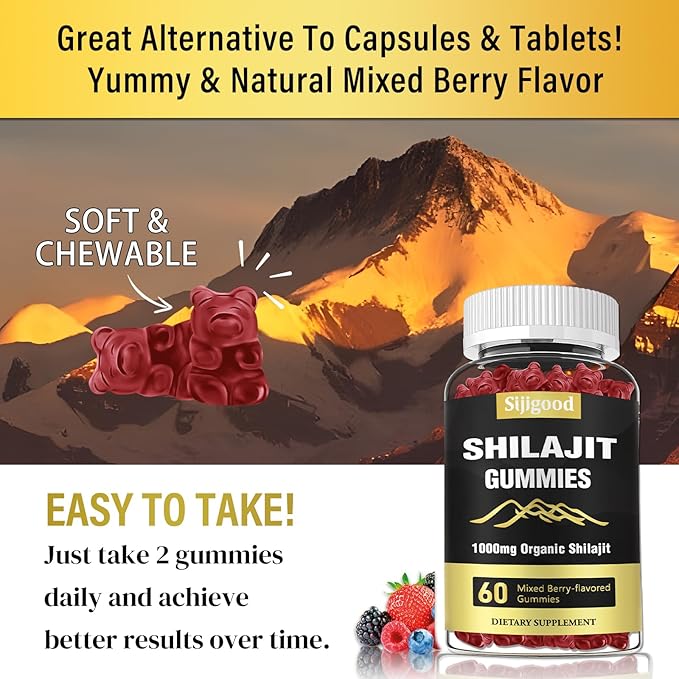 2 Packs Shilajit Gummies with 85+ Trace Minerals Supplement, Shilajit for Men & Women - 120 Mixed Berry Flavored Gummies