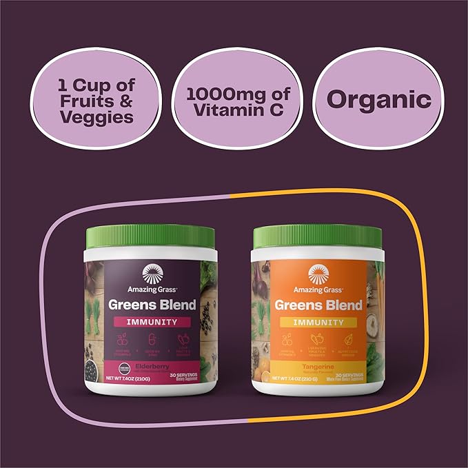 Amazing Grass Greens Blend Superfood for Immune Support: Super Greens Powder Smoothie Mix with Organic Spirulina, Chlorella, Beet Root Powder, Digestive Enzymes & Probiotics, Original, 30 Servings