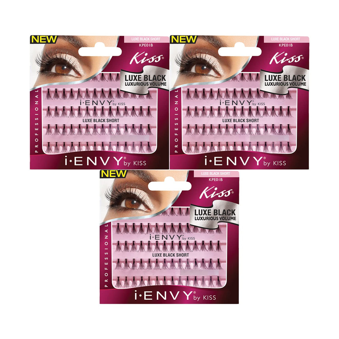 Kiss Individual Flare, Luxe Black, Short (Pack of 3)