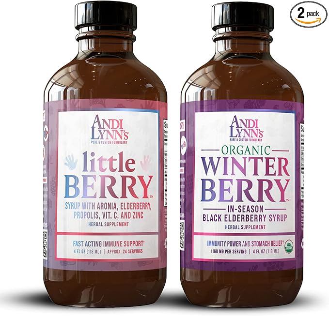 Andi Lynn’s Littleberry and Winterberry Syrup Bundle – 100% Natural and Organic Elderberry Syrups for Kids and Adults – Immunity Booster – Great Tasting Elderberry Syrup (4 OZ Each)
