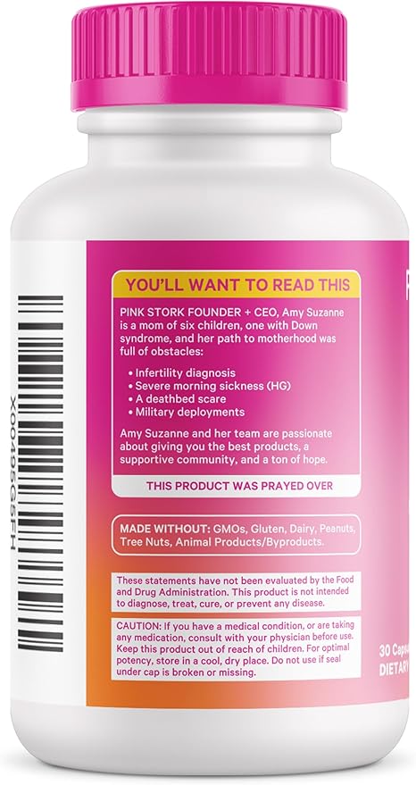 Pink Stork Choline - 550 mg Choline Bitartrate from VitaCholine for Pregnant + Postpartum Moms - Prenatal Vitamin for Fetal Cognitive Health + Breast Milk Quality - 1 Capsule Daily, 30 Count