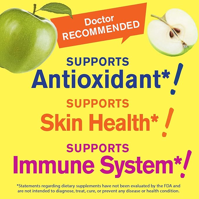 Vitamin C 1050 mg Gummies 2 Pack - Sour Apple Flavor - Immune Support Dietary Supplement, Antioxidant Support - Extra Strength Vegetarian Gummy, Non-GMO, Gluten Free - 30 Servings