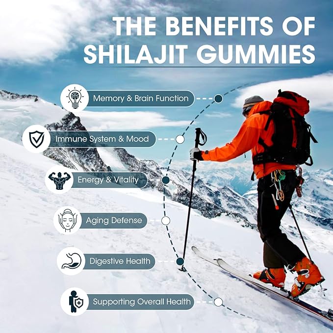 Himalayan Shilajit Gummies with 85+ Trace Minerals & Fulvic Acid for Energy, Immune, Cognitive Support High Potency Pure Natural Shilajit Supplement for Men & Women 60 Gummies (1 Pack)