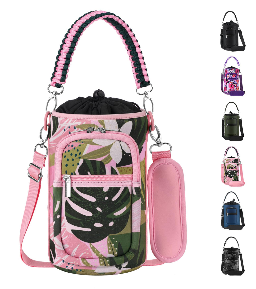 AceTreker Neoprene 64 oz Water Bottle Sleeve with 2 Pockets, Detachable Paracord Handle, Half Gallon Water Jug Bottles Pouch Holder with Adjustable Shoulder Strap for Walking, Hiking, Gym-Hawaii