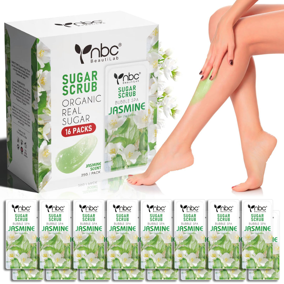 nbc BeautiLab Foot Exfoliating Scrub, Sugar Scrub, Dead Skin Remover for Feet, Individually Packaged Foot Scrub Smooths, Hydrates, Detoxifies Tired and Dry Cracked Feet 16 Packs per Box, Jasmine