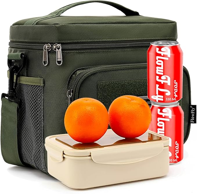 FlowFly Tactical Lunch Bag Large Insulated Lunch Box Cooler Tote for Men, Women with MOLLE/PALS Webbing (Army#Green, Medium)