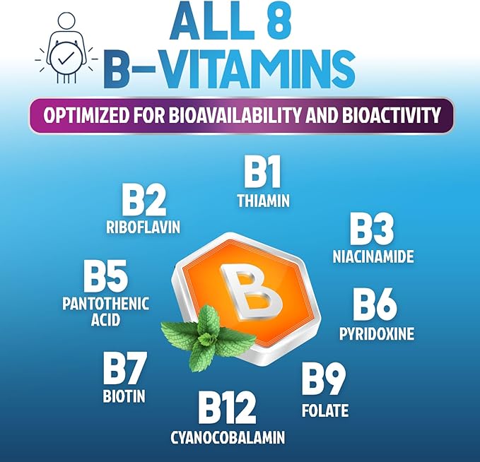 Vitamin B Complex Capsules with Vitamins B6 B12 B100 C Biotin Folate & Folic Acid - Supplement for Heart, Brain, & Nerve Support - Super Complete B-Complex for Immune & Energy Support - 120 Capsules