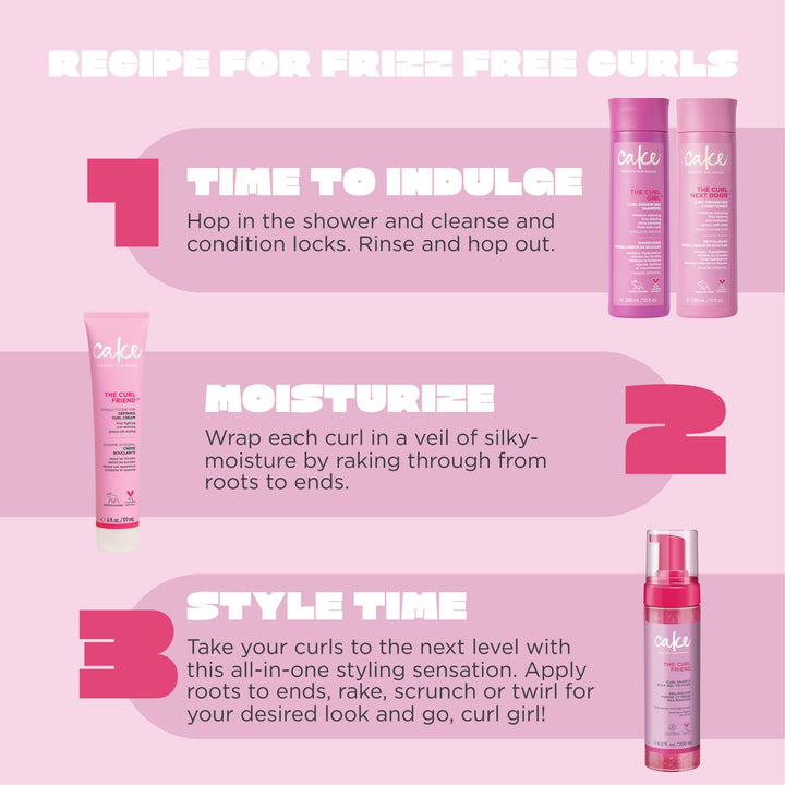 Cake Beauty Gel-to-Foam Styler, The Curl Friend – Volumizing & High Hold Gel to Foam - Flake Free Frizz Control - Infused with Coconut Oil & Shea Butter - For Curly Hair- 6.8 fl oz./ 200 mL