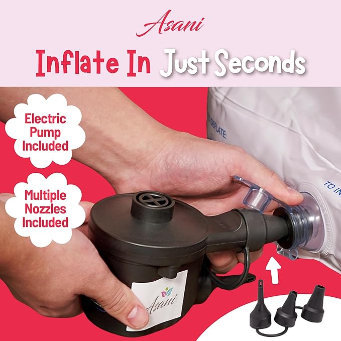 Asani Inflatable Toddler Travel Bed with Electric Pump, Leakproof Air Mattress w/Reinforced Protective Bumpers, Includes Carry Case and Pillow, Fits Kids Up to 4ft, for Camping & Sleepovers (Pink)