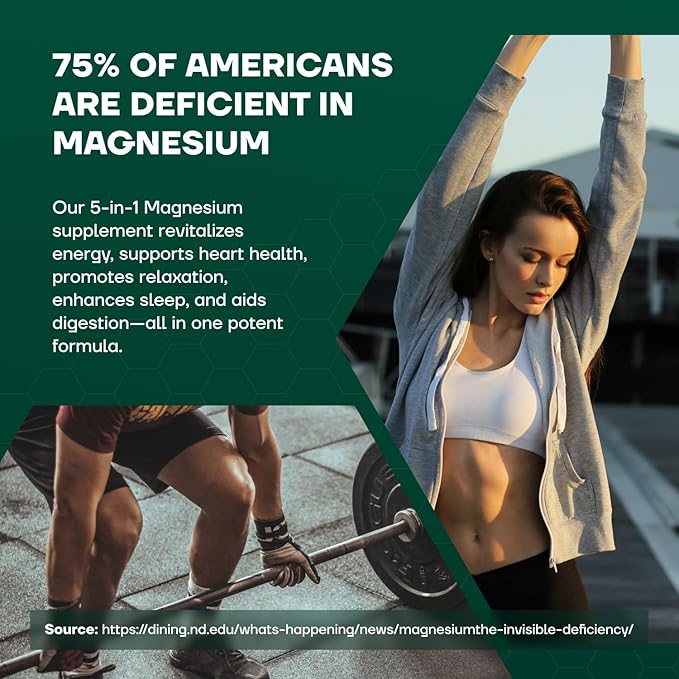 5-in-1 Magnesium Complex Spectrum 5 | 500mg of Magnesium Glycinate, Malate, Citrate, Oxide & Hydroxide for Muscles, Nerves, & Energy | High Absorption | Vegan, Non-GMO | 60 Capsules