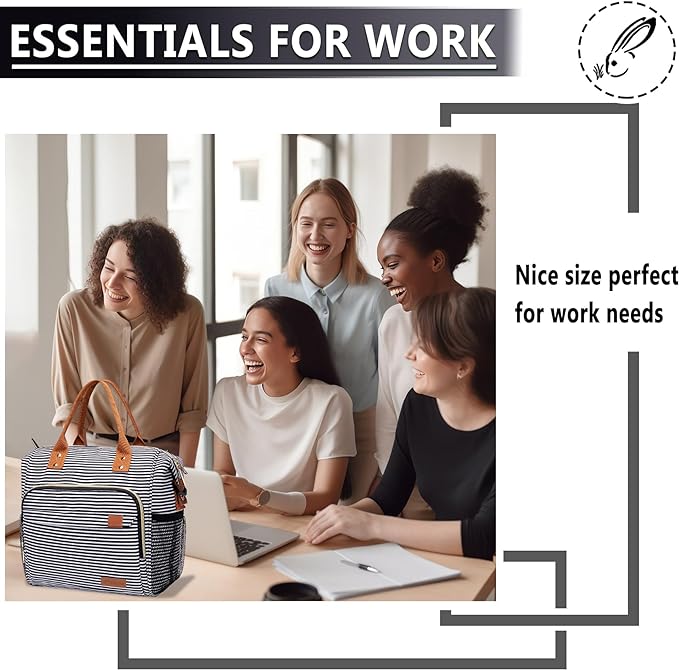 TuErCao Lunch Bag Women Insulated Lunch Box for Work Leakproof Soft Cooler for Picnic Travel Road Trips, Loncheras para Mujer Adult, Stripes