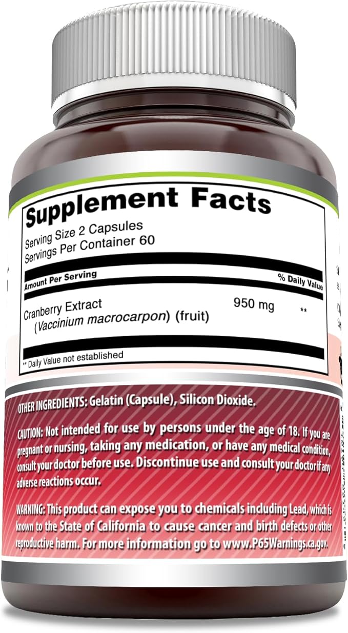 Amazing Formulas Cranberry Extract | 950 Mg Per Serving | 120 Capsules Supplement | Non-GMO, Gluten Free, Made in USA