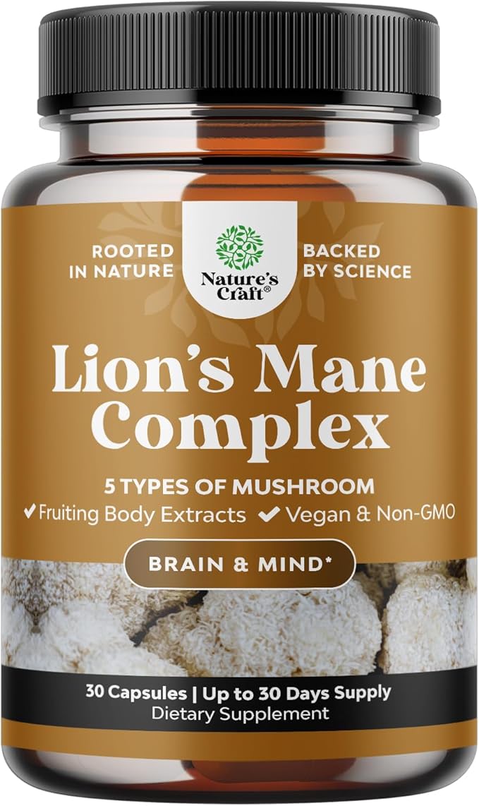 Advanced Lion's Mane Mushroom Supplement - Lions Mane Supplement Capsules with Reishi, Chaga , Maitake & Shiitake for Brain Health, Memory Support & Focus - Nootropic for Mental Clarity - 30 Caps