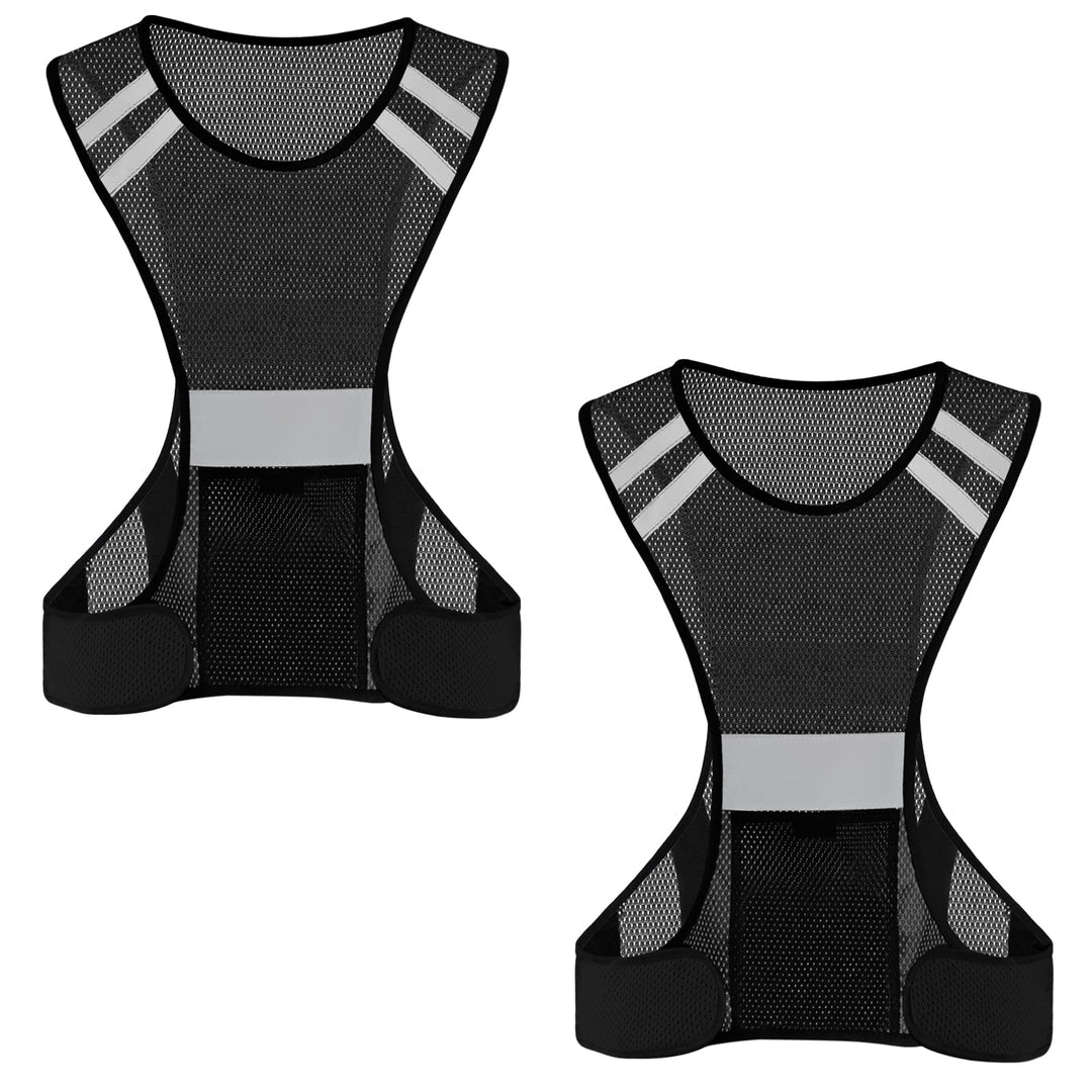 TCCFCCT Reflective Running Vest with Large Pocket, High Visibility Reflective Vest for Men Women, Lightweight Reflective Running Gear for Motorcycling, Cycling, Jogging, Night Walking, 2PCS, Black