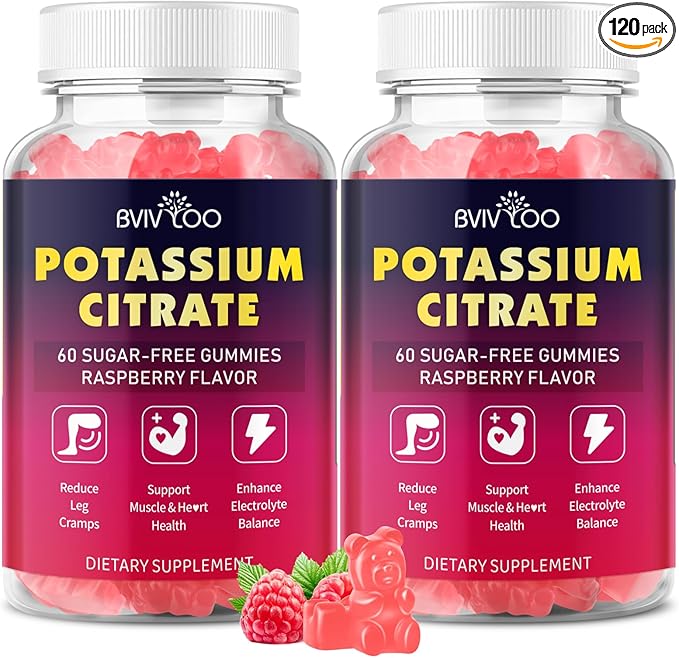 Potassium Citrate Gummies for Adults, Sugar-Free Potassium Gummies 1000mg Support Leg Cramps & Electrolyte Balance High Potency Potassium Supplement Gummies 120 Count