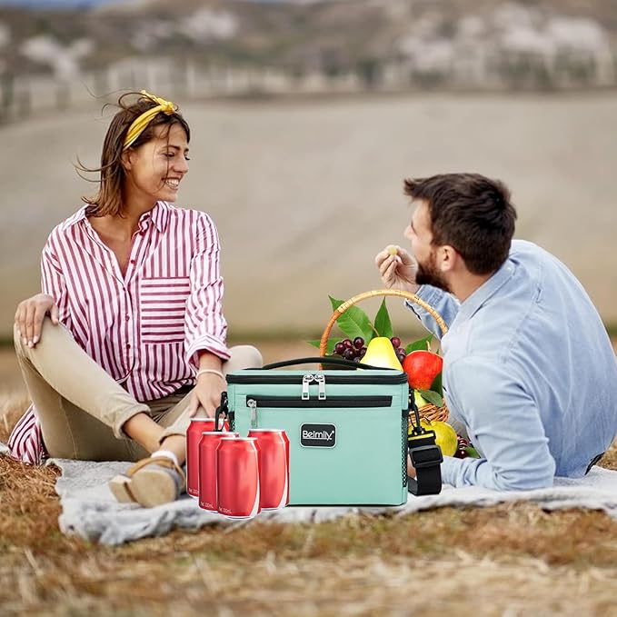 BEIMILY Lunch Box for Men/Women,Small Insulated Lunch Bag,Reusable LunchBox for work Picnic Hiking Beach,Leakproof Soft Cooler Tote Bag Organizer with Adjustable Shoulder Strap for Adults (Green Mint)