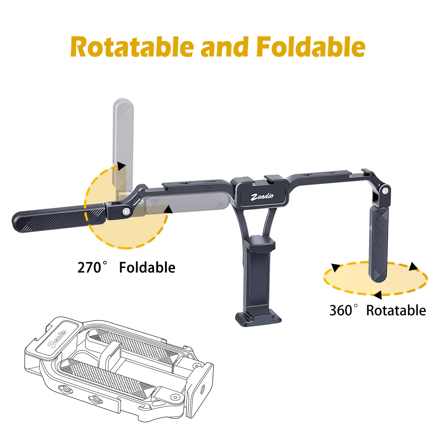 Zeadio Aluminum Smartphone Stabilizer Grip, Foldable Cellphone Video Rig, Filmmaking Vlogging Case, Phone Stabilizer Tripod Mount for iPhone and Android Smartphones