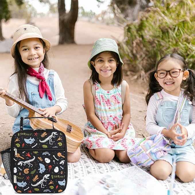 Lunch Box for Kids Boys Girls Men Women, Insulated Small Soft Cooler Lunch Bag Kit for School Work Picnic Travel - Reusable Portable lunchbox, Dinosaur Fossil