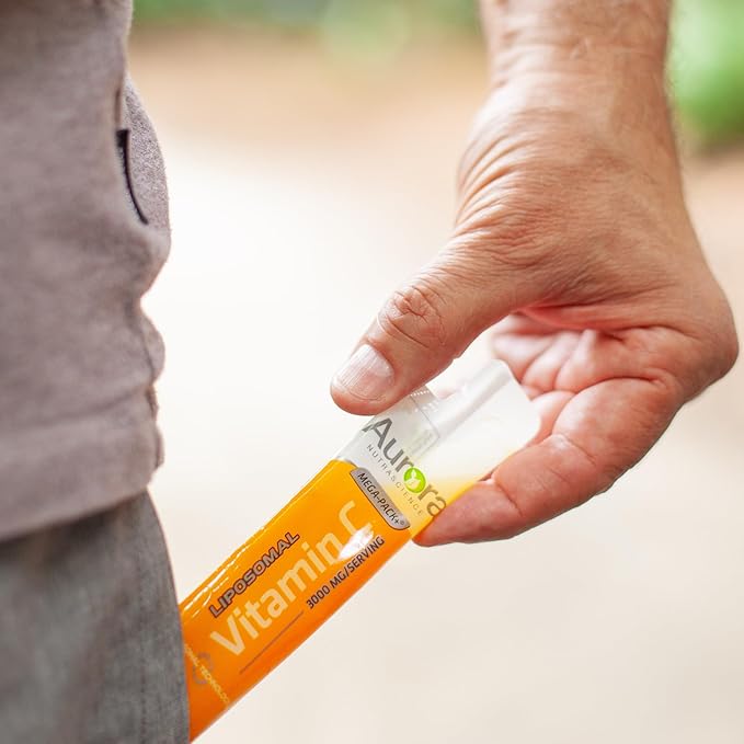 Aurora Nutrascience Mega-Pack Liposomal Vitamin C, Immune Support, 3,000 mg Per Serving, Vegan, Gluten Free, Non-GMO, 10 Single Serve Packets, Orange