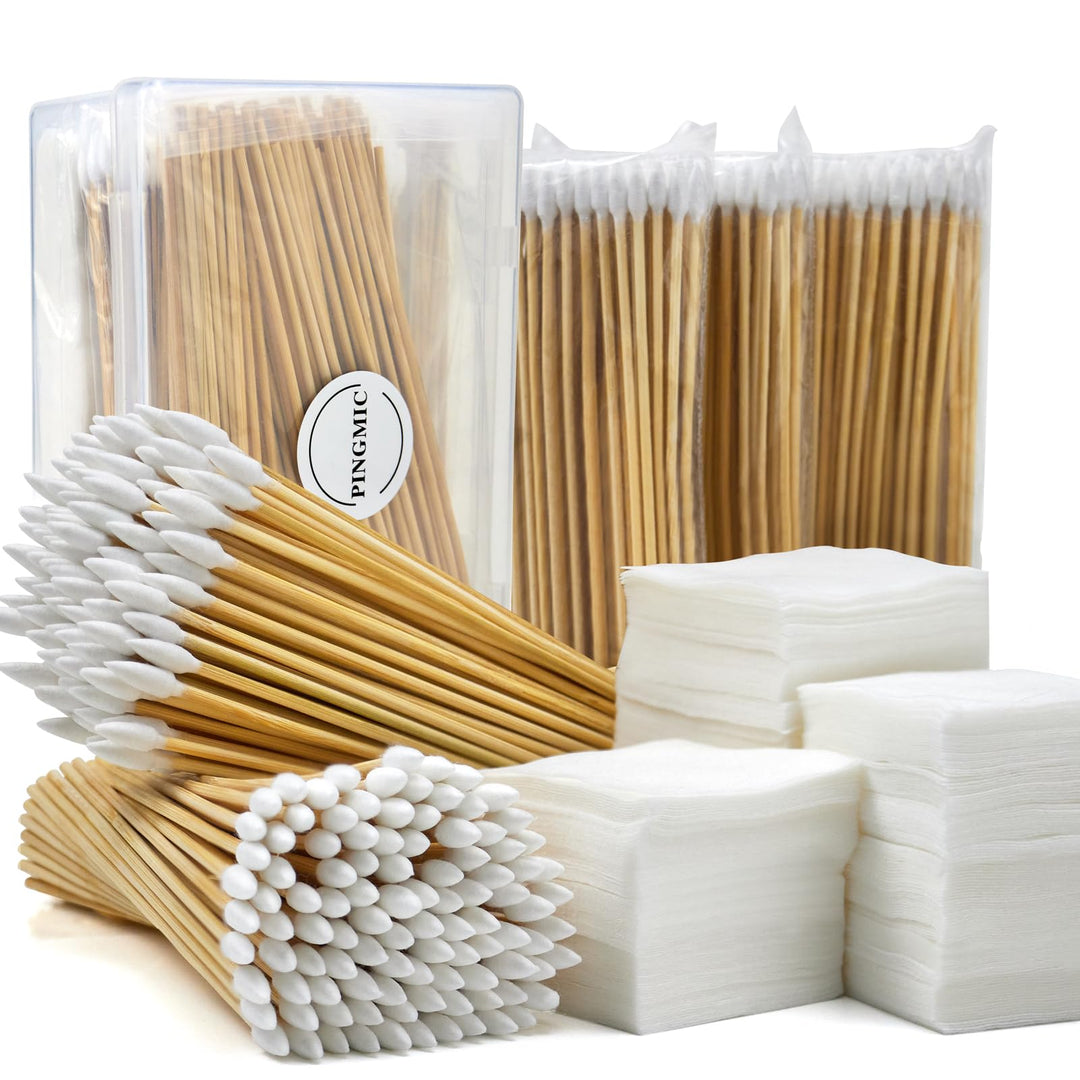 PINGMIC 600 Gun Cleaning Supplies - 300PCS Gun Cleaning Patches and 300PCS Gun Cleaning Swabs, 6-inch Pointed Gun Swabs, 2" x 2" Lint Free Gun Patches - Fit Most Calibers Gun Cleaning Kit Supplies