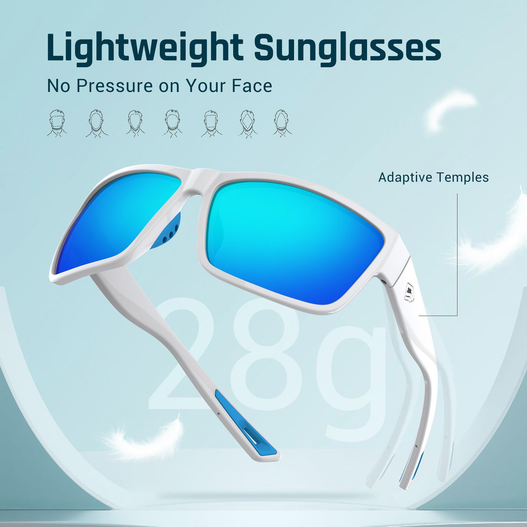 TOREGE Polarized Sports Sunglasses for Men and Women Cycling Running Golf Fishing Sunglasses TR26 (Bright White & Ice Blue Lens)