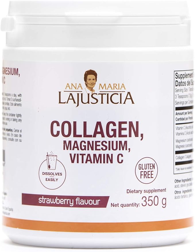 Ana Maria Lajusticia | Hydrolisate Collagen Powder with Magnesium and Vitamin C |for Healthy Skin, Nails, Hair and Ligaments | Natural Energy, Strawberry Flavour 350g