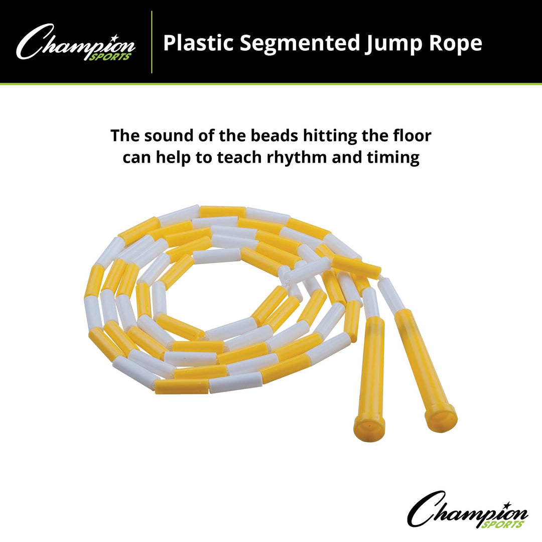 Champion Sports Classic Plastic Segmented Beaded Jump Ropes - Phys. Ed, Gym, Fitness and Recreational Use, 8'L, Yellow/White