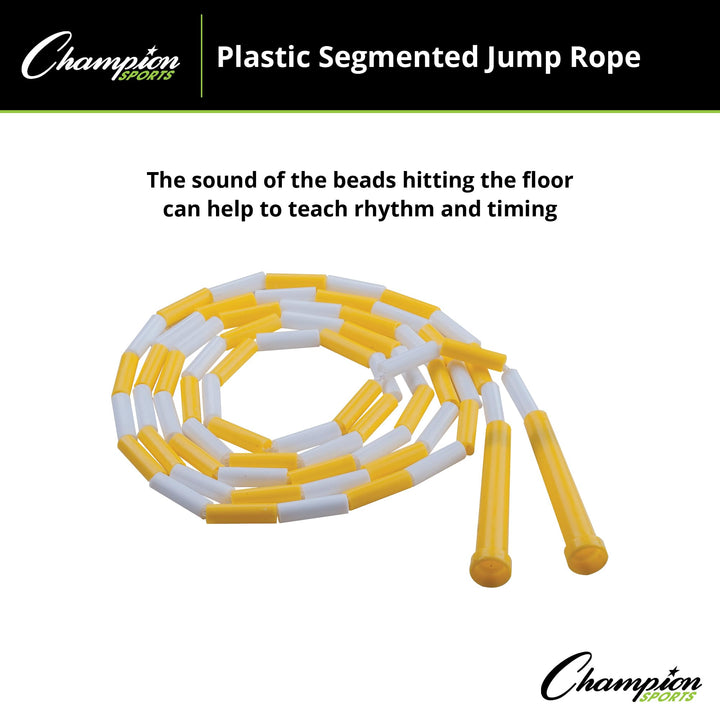 Champion Sports Classic Plastic Segmented Beaded Jump Ropes - Phys. Ed, Gym, Fitness and Recreational Use, 8'L, Yellow/White