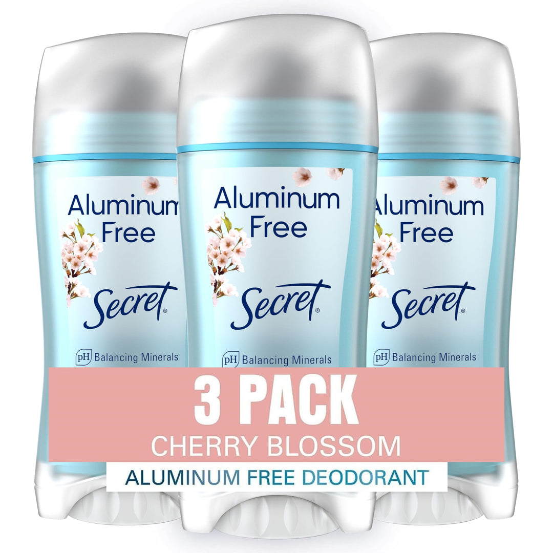Secret Aluminum Free Deodorant for Women, 48hr Odor Protection, Free of Parabens Dyes Talc & Baking Soda, PH Balancing Minerals, Dry Solid, Cherry Blossom Scent, 2.4 oz (Pack Of 3)