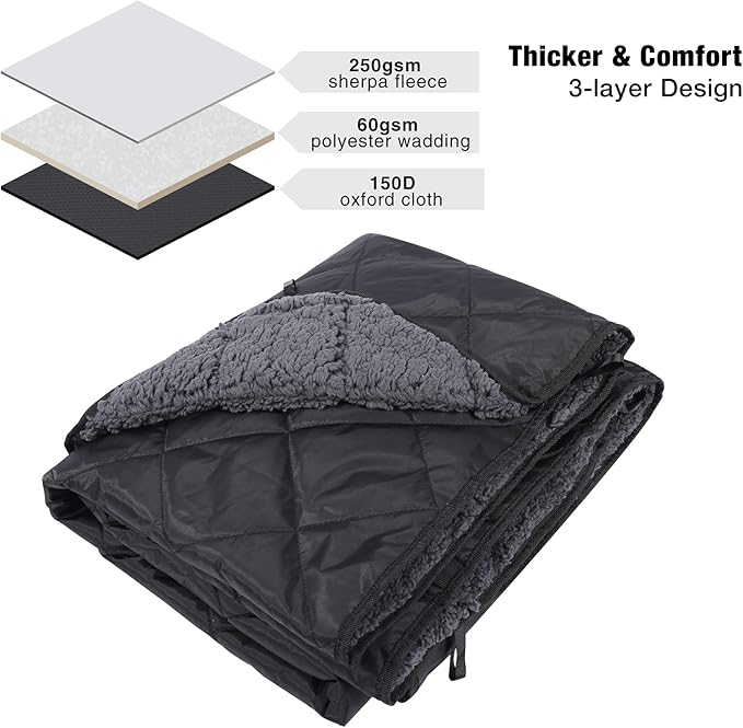 REDCAMP Waterproof Stadium Blanket with Sherpa Lining, Cold Weather Car Blanket Windproof for Outdoor Camping, Machine Washable (50"x 59")