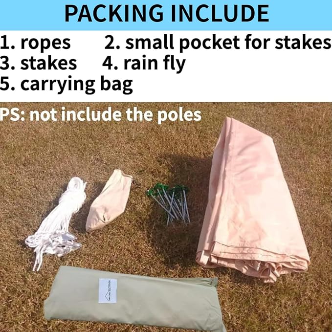 DANCHEL OUTDOOR 4 Season Waterproof Rain Fly Tarp for Yurt Tent, Portable Glamping Tent Cover Protector Awning Canopy for B5 Bell Tent Stove Jack Camping Accessories Beige(9.8/13/16.4/20ft)