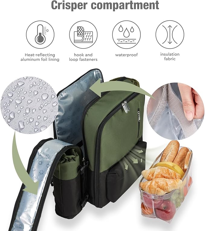 Couple Gifts 24L Picnic Basket Set, Green Insulated Picnic Backpack for 2, Leak Proof Cooler Camping Gifts, Cool Bridal Shower Gifts Anniversary Engagement Wedding Gifts for Couples, Mr and Mrs Gifts