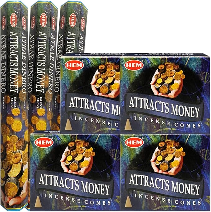 Attracts Money Incense Sticks and Cone Incense Holder Variety Pack Bundle insence insense insienso