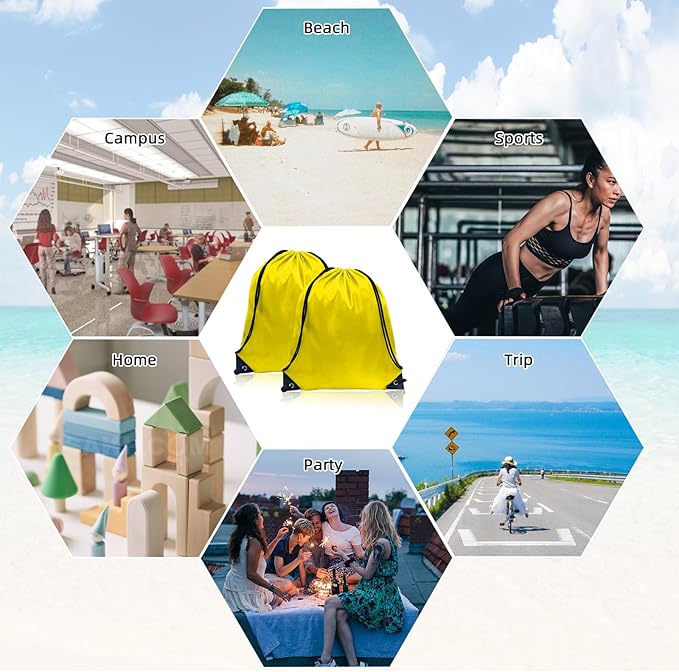 GoodtoU Drawstring Bags, Nylon Backpacks - Drawstring Gym Bags for Sport, Traveling, Team (Yellow, 48Pcs)