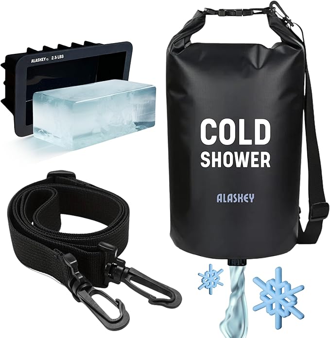 Alaskey® Ice Bath Shower - Hot or Cold Shower Bag with Ice Block - Your Portable Cold Shower System, Ideal for Camping Shower, Cold Therapy Routine, Muscle Recovery, and More...