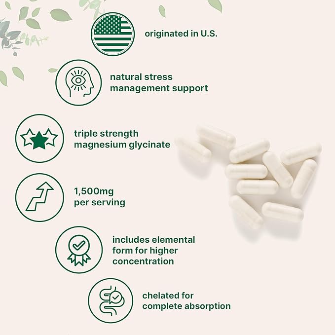 Triple Strength Magnesium Glycinate 1,500mg Per Serving, 240 Capsules | Easily Absorbed Chelated Magnesium + Elemental Form | Healthy Muscle, Bones, & Mood Support Supplement | Non-GMO