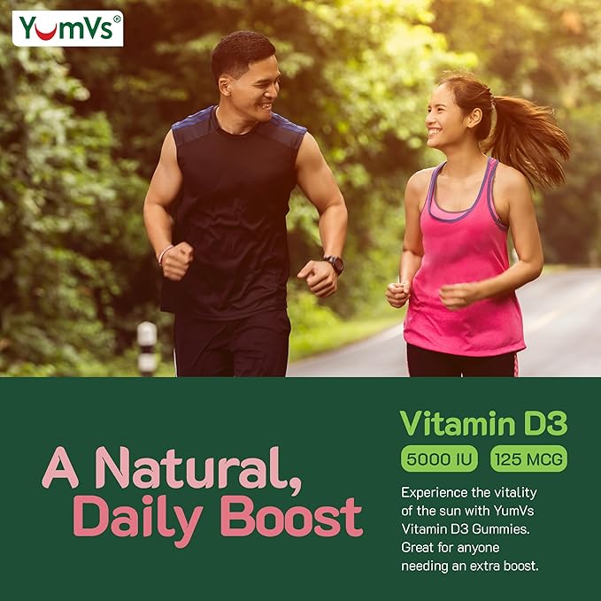 YUM-V'S Vitamin D3 Jellies, Vitamin D 5000 IU, Daily Dietary Supplement, Mixed Berry Flavor Chewable Jellies, Vegetarian, Gluten-Free and Kosher Halal - 60 Count