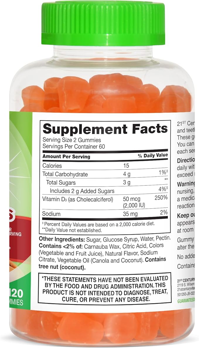 21st Century VitaJoy Daily Vitamin D3 50 mcg (2,000 IU) Gummies, Peach, 120 Count
