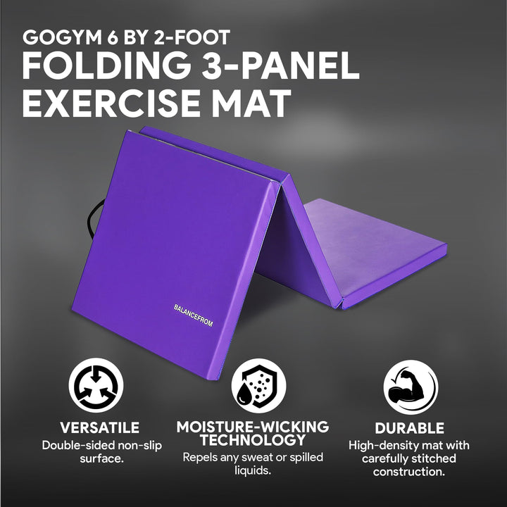 BalanceFrom 2" Thick Tri-Fold Folding Exercise Mat with Carrying Handles for MMA, Gymnastics and Home Gym Protective Flooring (Purple)