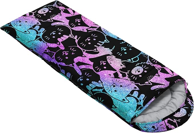 AILONEN Cartoon Fox Camping Sleeping Bag for Boys Girls Adults,Lightweight & Waterproof,3 Season Warm & Cold Weather,Portable,Kawaii Fox Printed Sleeping Bag,Traveling,Camping,Hiking