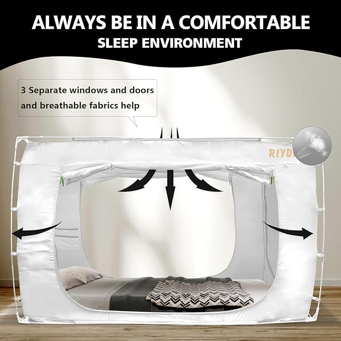 Bed Tent Bed Canopy Twin Size Tents for Adult and Kids- Portable Dream Tent Indoor Sleeping Tents 70% Blackout with 3 Doors Breathable Big Space Tents, White, WZ01-S-White
