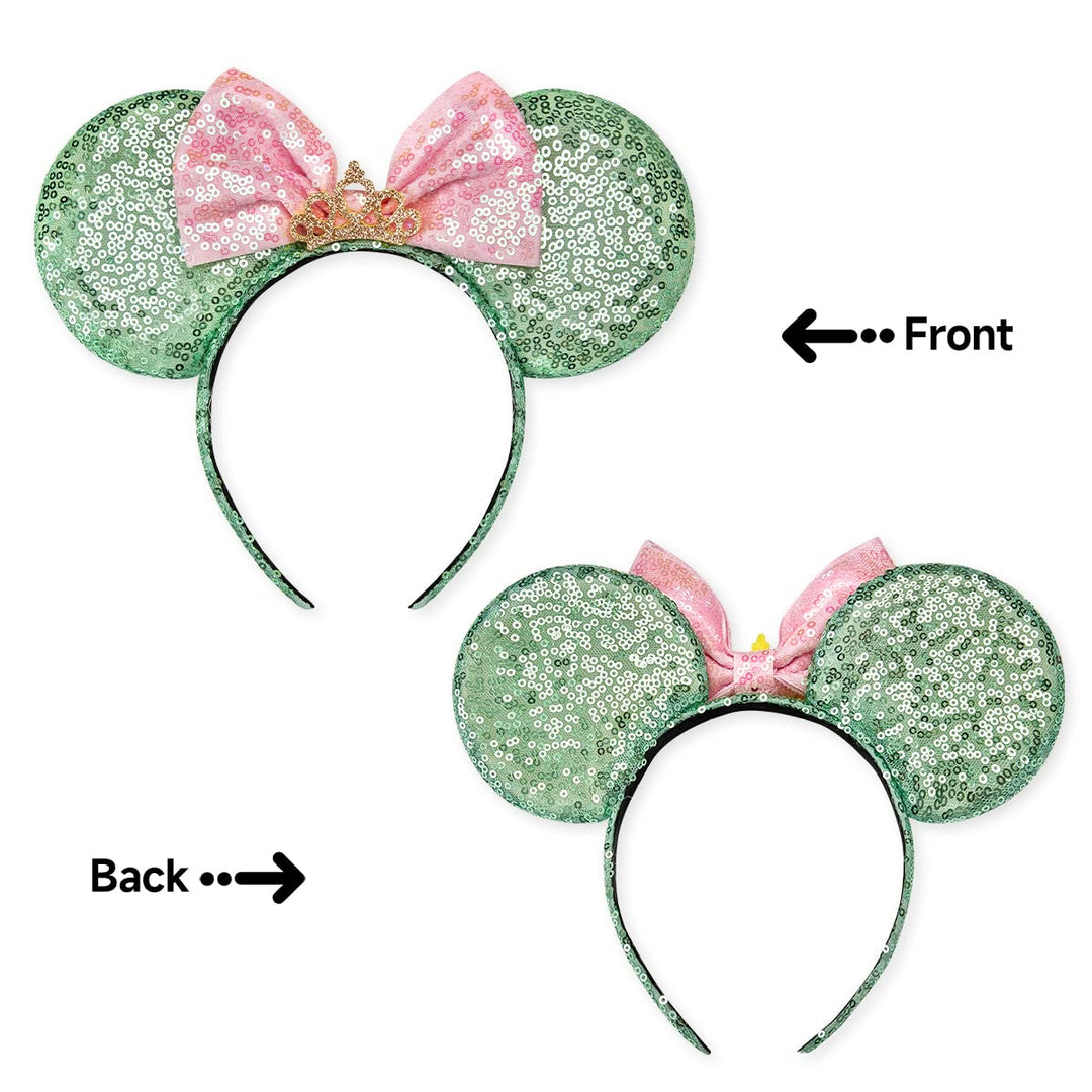 RAZKO Minnie Ears Headband, Sequin Mickey Mouse Ears for Women Girls Hair Accessories (Green Crown L)