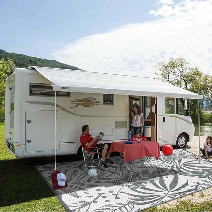 Anidaroel Patio Rugs Outdoor 9x12 Clearance Waterproof, Reversible Camping Rugs for Outside RV, Tropical Plastic Straw Outside Area Rugs for Camping, Backyard, Pool Deck, Trailer(9'x12')