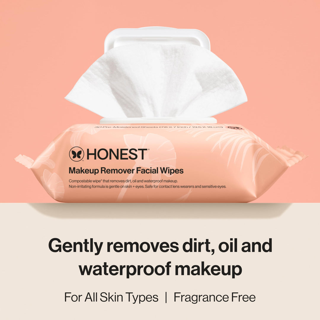 Honest Beauty Fragrance Free Cleansing Makeup Remover Facial Wipes | Plant Based, Hypoallergenic, Gentle for Sensitive Skin | 30 Count