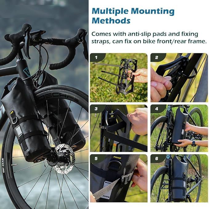 5L Bike Fork Bag with Multipurpose Cage for Cycling Touring,Lightweight Bicycle Waterproof Dry Cargo Rack Bag for MTB,Road,Mountain,Folding bikes