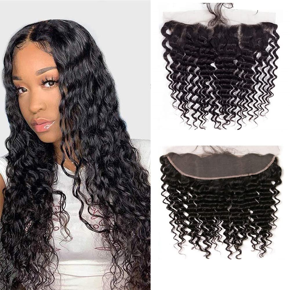 12A Grade Deep Wave Lace Frontal 13X4 Ear To Ear Lace Frontal 16 Inch 100% Unprocessed Brazilian Virgin Human Hair Swiss Lace Fr
