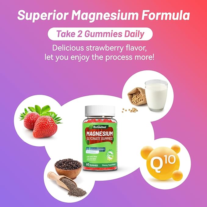Magnesium Glycinate Gummies 600mg, Magnesium Gummies for Women & Men, with Magnesium L-Threonine 300mg, CoQ10 and Black Pepper, Vegan (120 Count)