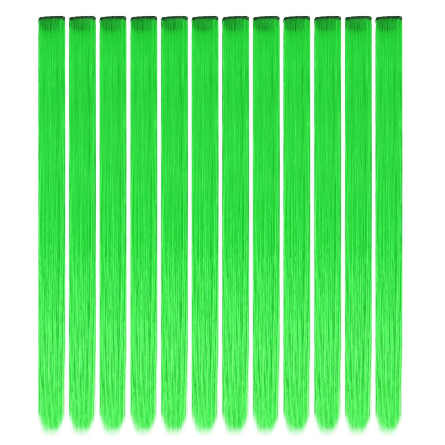 YaFex 12 Pcs Clip in Hair Extensions, 22 Inch Colored Hair Extensions Party Highlights Long Straight Synthetic Hairpieces for Women Kids Girls (Bright Green)