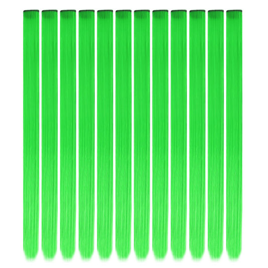 YaFex 12 Pcs Clip in Hair Extensions, 22 Inch Colored Hair Extensions Party Highlights Long Straight Synthetic Hairpieces for Women Kids Girls (Bright Green)